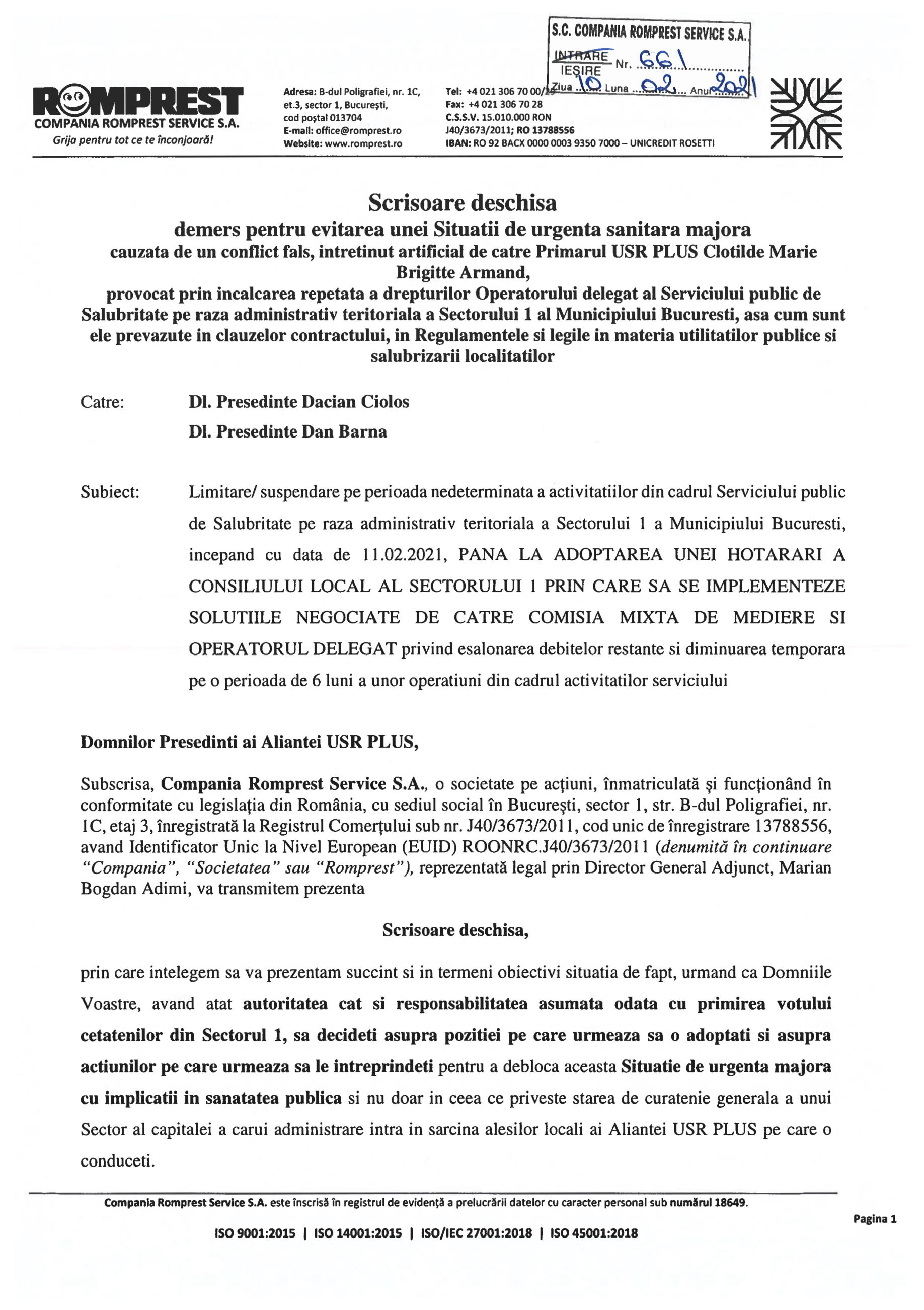scrisoare deschisa